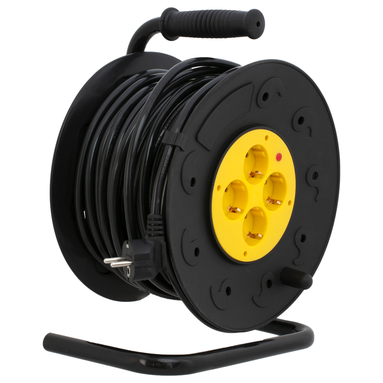 Подовжувач мережевий на катушці, 4 розетки, 10 А, 250 В, 3*2,5 мм2, 40 метрів, чорно-жовтий Patron (PN-CAB-REL-40-4)